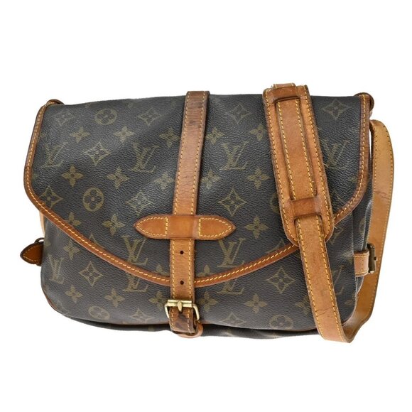 LOUIS VUITTON Logo Saumur 30 Shoulder Bag Monogram Leather Brown M42256 31KB564 - Picture 1 of 16